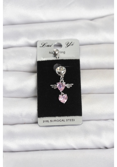 316l Cerrahi Çelik Pembe Zirkon Taşlı Kanat Model Göbek Piercing Çok Renkli