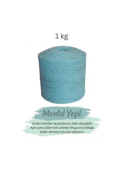 1 Kg Pamuklu El Örgü İpi Runner İpi- Amigurumi Koton İp Punch İpi Motif Mentol Yeşil Renk
