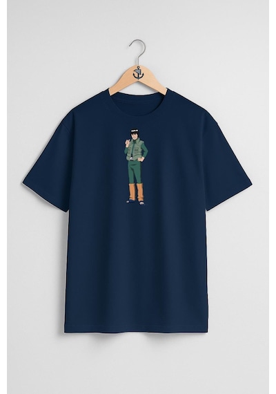 Oversize Might Guy Kakashi Hatake Naruto Uzumaki Göğüs Tasarımlı Unisex T-shirt Lacivert