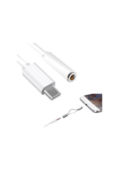 Type-C to 3.5mm Kulaklık Çevirici Aux Çevirici Beyaz