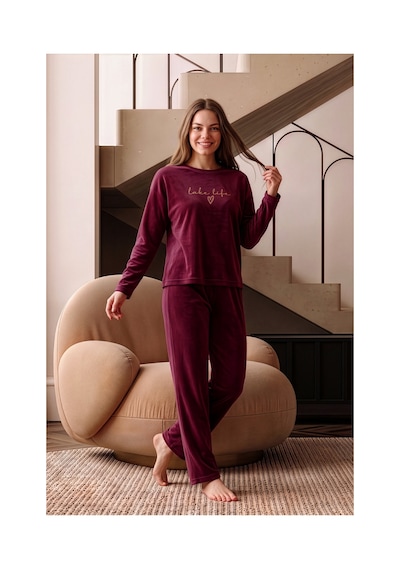 Nisanca Kışlık Kadın Kadife Pijama Takımı - Süper Soft Serisi Bordo
