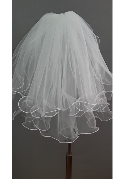 Suzanna Moda 60x50 Çift Kat Kabarık Dalgalı Bukleli Şeritli Taraklı Hayal Tül Duvak Beyaz
