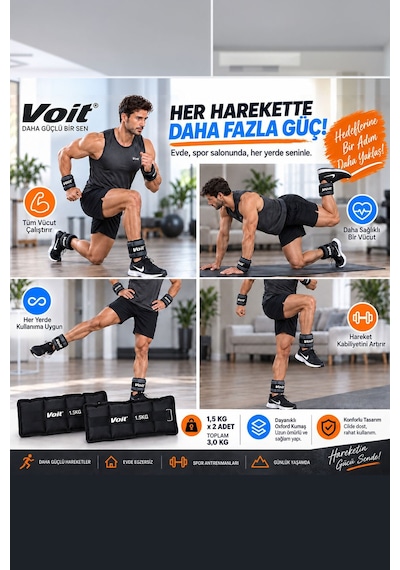 1,5 KG x 2 Adet Ayarlanabilir El ve Ayak Bilek Ağırlığı, Cırt Cırtlı Fitness Egzersiz Ağırlık Seti