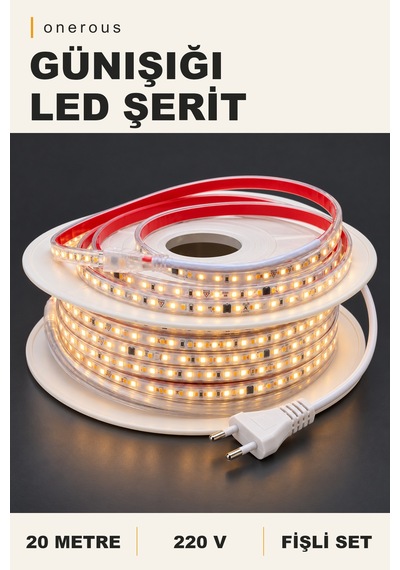 Onerous 20 M 220v Günışığı Led Şerit, Fişli, Yapışkanlı