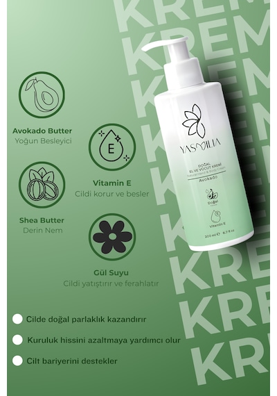 Doğal Premium Nemlendirici El Ve Vücut Kremi Vitamin Ve Bitki Özleri Avokado