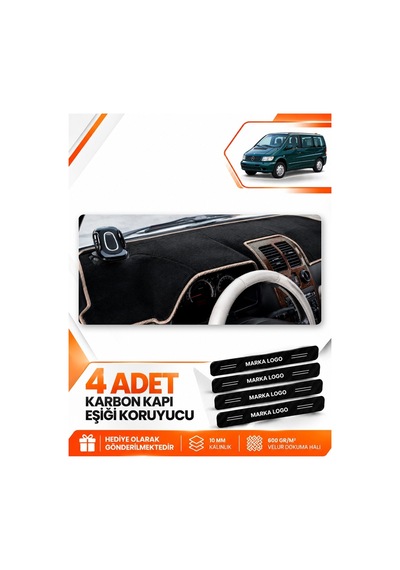 Mercedes Vıto W638 1996-2003 Uyumlu Ön Örtüsü Torpido Koruma Kılıfı Halısı - Siyah Bej