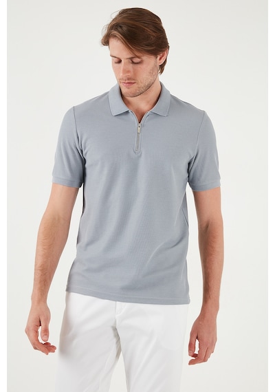 Buratti Pamuklu Regular Fit Fermuarlı Erkek Polo Yaka T Shirt 5902434 Gri