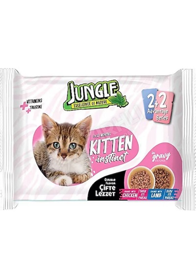 2 Adet Jungle Çift Lezzet Pouch Yavru Kedi Maması Tavuk - Kuzu Etli 100 Gr