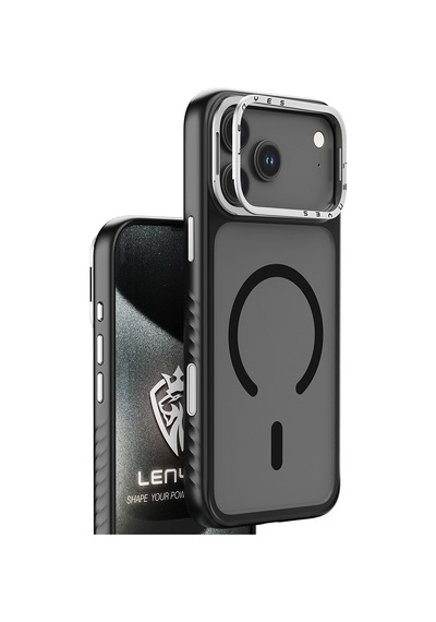 Apple Uyumlu iPhone 17  Kılıf M-safe Şarj Özellikli Metal Kamera Standlı Lenyes Ck226 Pc Kapak Siyah Siyah