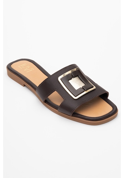 Luvishoes Luvi Shoes Millie Kahverengi Hakiki Deri Tokalı Kadın Terlik Kahverengi