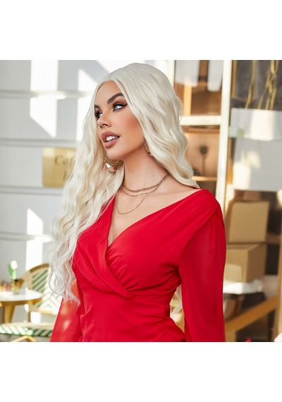 Su Dalgalı Uzun Beyaz Platin Tül Peruk - Zmff-582302 Renkli