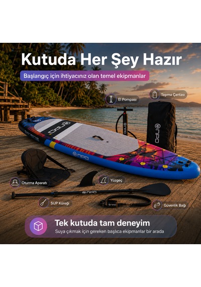 Npo Sunset Palm 305x81x15cm Şişme Premium Sup Paddle Board 148kg Kürek Pompa Çanta Koltuklu Full Set