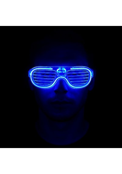 Mavi Led Işıklı Parti Gözlüğü Neon Glow Şerit Gözlük 3 Modlu