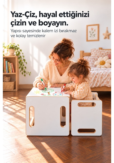 Montessori Çocuk Masa Ve Sandalye Seti Çalışma, Oyun Ve Aktivite Masası Ahşap - Beyaz Montessori Çocuk Masa Ve Sandalye Seti Çalışma, Oyun Ve Aktivite Masası Ahşap - Beyaz