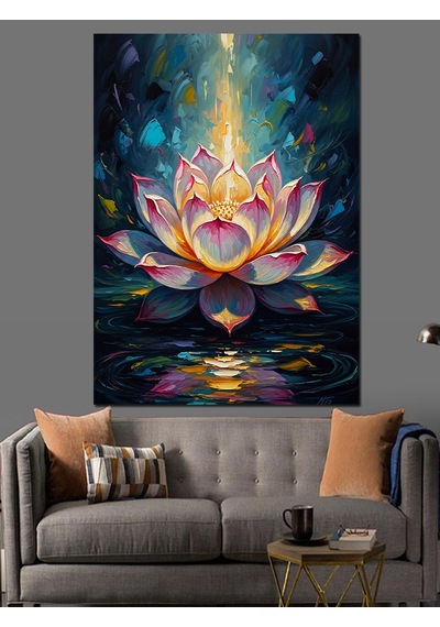 Ahşap Tablo Işıklı Pembe Lotus Çiçeği