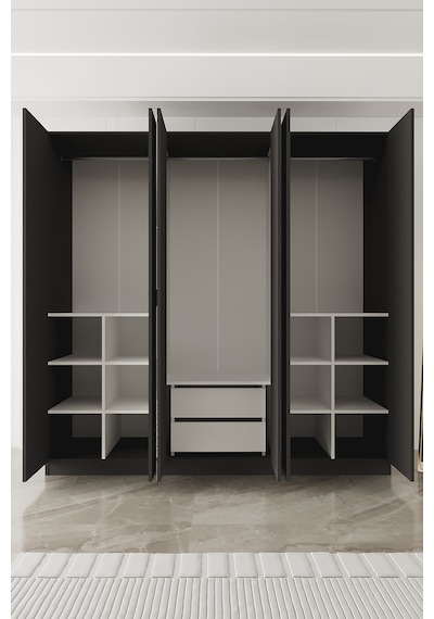 Aeka Ae-2191 Hisar Aynalı 6 Kapaklı Çok Bölmeli Askılı Ve Raflı Geniş Hacimli Gardırop 210x210 Cm Antrasit - Antrasit Aeka Ae-2191 Hisar Aynalı 6 Kapaklı Çok Bölmeli Askılı Ve Raflı Geniş Hacimli Gardırop 210x210 Cm Antrasit - Antrasit