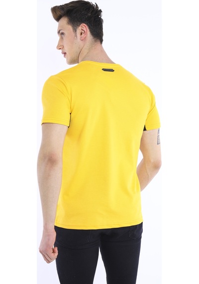 Escetic Erkek Sarı Erkek Slim Fit Pamuklu Kısa Kollu Bisiklet Yaka T-Shir