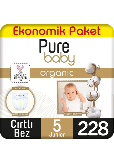 Pure Baby Organik Bebek Bezi Ekonomik Paket 5 Beden 76x3 228 Adet 5 Numara