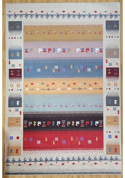 Renkli Ve Figürlü Modern Kilim Halı - 12664ou Çok Renkli