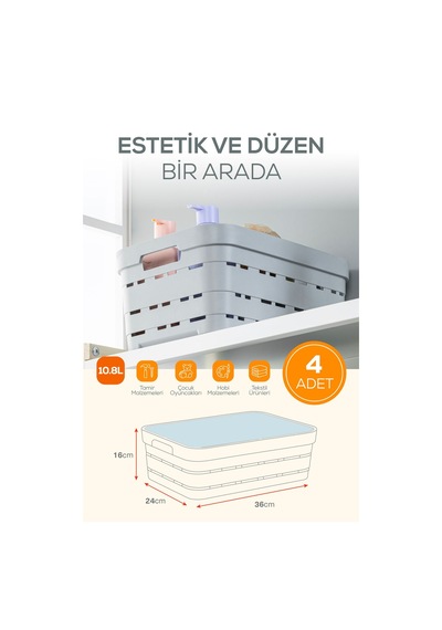 4'lü Kapaklı 10,8 Litre Delikli Saklama Kutusu Antrasit Antrasit
