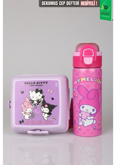 X Dekomus Lisanslı My Melody Sweet Berry Collection 600 Ml Çelik Matara Ve Beslenme Kabı Seti Altın