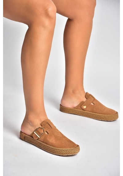 Fox Shoes Y596148402 Taba Süet Önü Kapalı Sapo Terlik