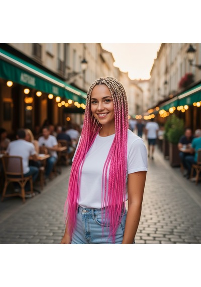 Afrika Örgüsü Ve Rasta İçin Sentetik Ombreli Saç - Platin / Pembe