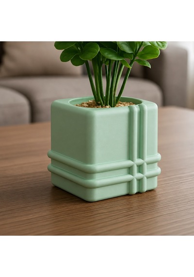 3d Baskı Square Planter - Izgara Desenli Küp Saksı-mint