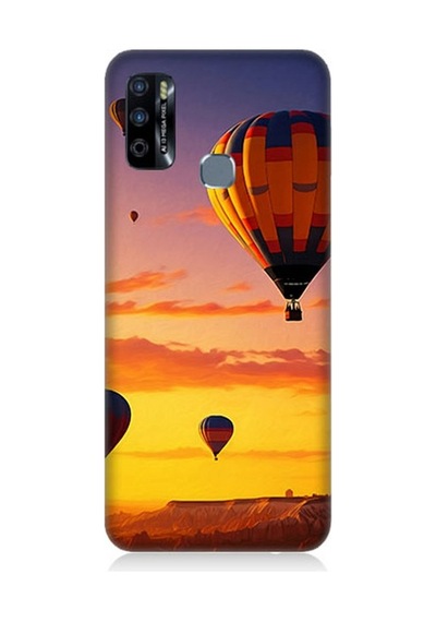 İnfinix Hot 9 Uyumlu Gün Batımında Balonlar Desenli Silikon Kılıf Çok Renkli