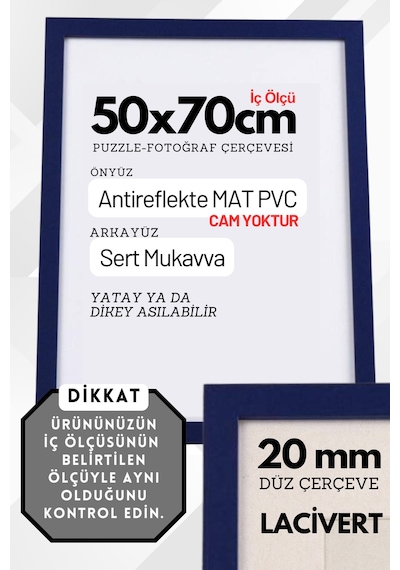 Lacivert-20mm-50x70 Cm Mat Pvc Li Camsız Fotoğraf 1000 Parça Puzzle Belge Çerçeve Yatay Dikey Asılabilme 95397697
