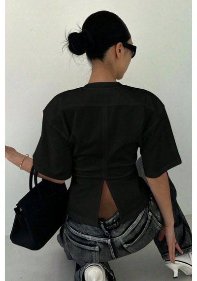 Cool Tarz Kadın Kısa Kollu Sırt Dekolteli Slim Fit Bluz/t-shirt Siyah Siyah