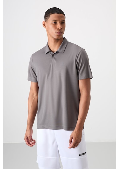 Tommy Life Koyu Gri Logo Baskılı Standart Kalıp Polo Yaka Aktif Spor Erkek T-shirt - 88252 Koyu Gri