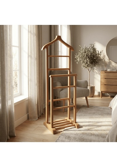 Gündays Home İkili Dilsiz Uşak Naturel Masif Gürgen Ağacı El Yapımı Askılık Natural