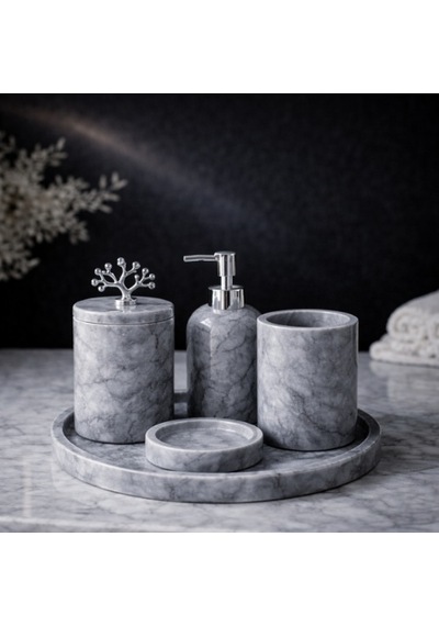 Grey 5 Li Mermer Banyo Seti Gri