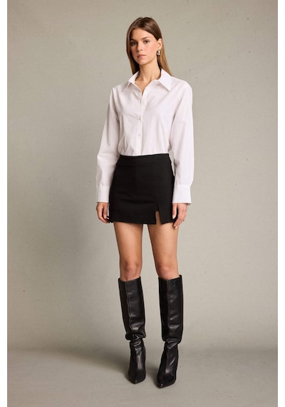 Defacto Slim Fit Dar Kesim Yırtmaçlı Şort Etek G5057ax25wnbk81 Siyah