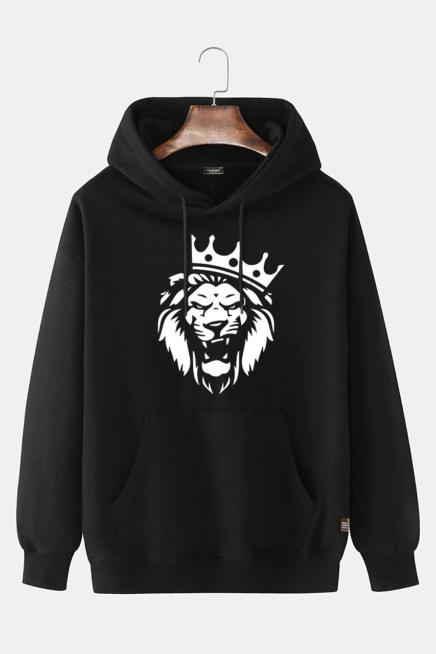 Veaven Unisex Siyah Dark Black Önü Aslan Baskılı Kapşonlu Oversize Içi Polarsız Sweatshirt Dark Black Veaven Unisex Siyah Dark Black Önü Aslan Baskılı Kapşonlu Oversize Içi Polarsız Sweatshirt Dark Black