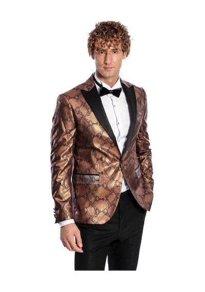 Desenli Slim Fit Kahverengi Erkek Smokin Ceket - Wessi Kahverengi Desenli Slim Fit Kahverengi Erkek Smokin Ceket - Wessi Kahverengi