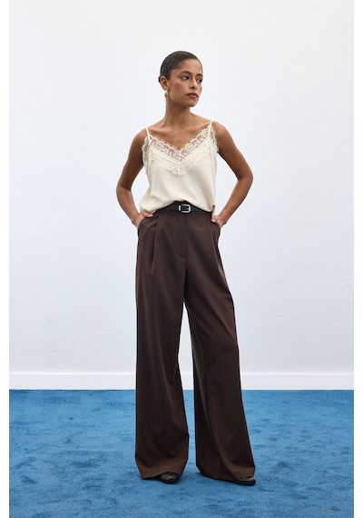 Sateen Lena Palazzo Pantolon - Kahve-136956 Kahve