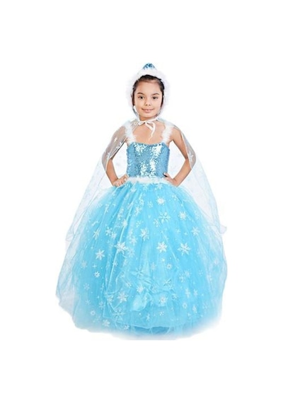 Masho Kids Frozen Elsa Pelerinli Şapkalı Tarlatanlı Kostüm 6'Lı Set Askılı M