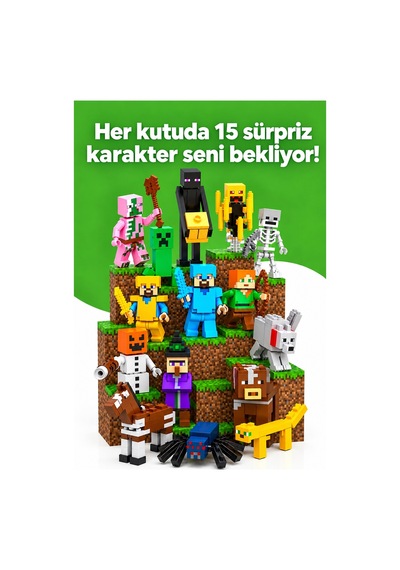 Steve Kutulu Minecraft Manyetik Blok Seti - 300 Parça + 15 Karakter