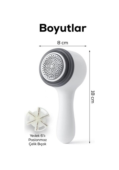 Büro Ev Ofis Hijyeni İçin Beyaz Yuvarlak Şarjlı 6 Bıçaklı Tüy Tiftik Temizleme Makinesi Diğer