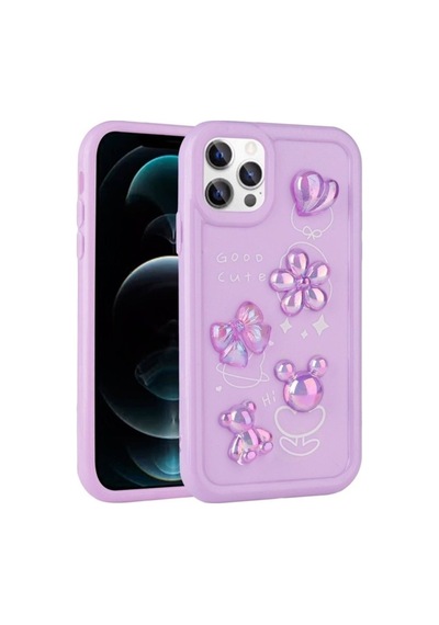 Apple Uyumlu iPhone 13 Pro Max Kılıf Kabartma Figürlü Parlak Zore Toys Silikon Kapak Mor