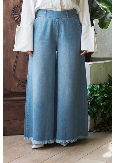 1153-denim Püsküllü Pantolon Etek Açık Mavi Açık Mavi