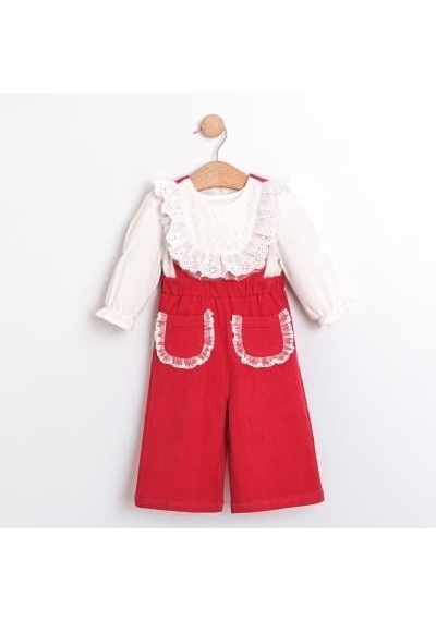 Cumino Kız Bebek Gömlekli Pantolonlu Tulum Takımı Cmn-3754 Kırmızı