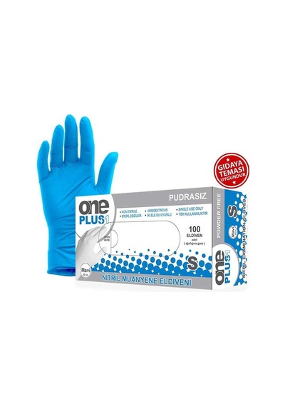 One Plus Nitril Eldiven Pudrasız Small Mavi 100'lü Paket