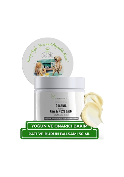 Greenwich Kedi ve Köpek Pati ve Burun Balmı %86,90 Organik İçerikli Vegan Bakım Balmı Günlük Nem Desteği ve Yoğun Pati Bakımı 50 ML