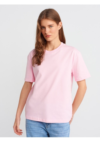 Tişört Dekoratif Yaka Pembe Açık Pembe