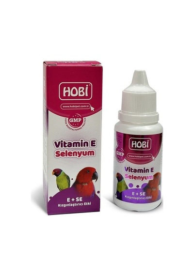 Hobi Tüm Kuşlar İçin E Vitamini + Selenyum Kızıştırıcı Özellikli Vitamin 30 Ml