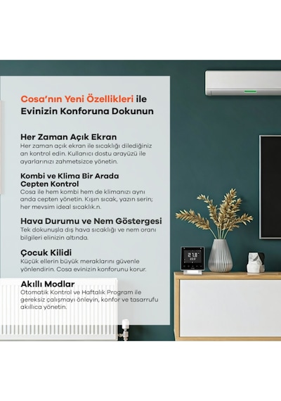 Cosa V5 Akıllı Oda Termostotı Kablolu Kombi Ve Klima Kontrolü - Beyaz Cosa V5 Akıllı Oda Termostotı Kablolu Kombi Ve Klima Kontrolü - Beyaz
