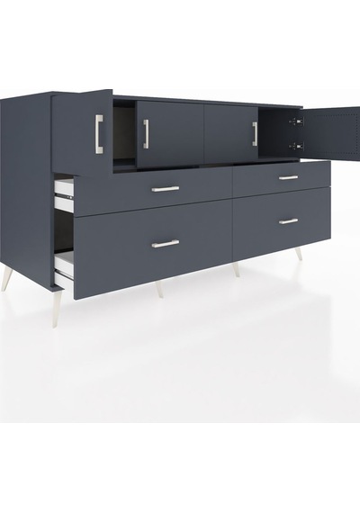 Kronos Konsol 2 Raflı 4 Çekmeceli 4 Kapaklı 176x59x99 Antrasit-an Antrasit-antrasit
